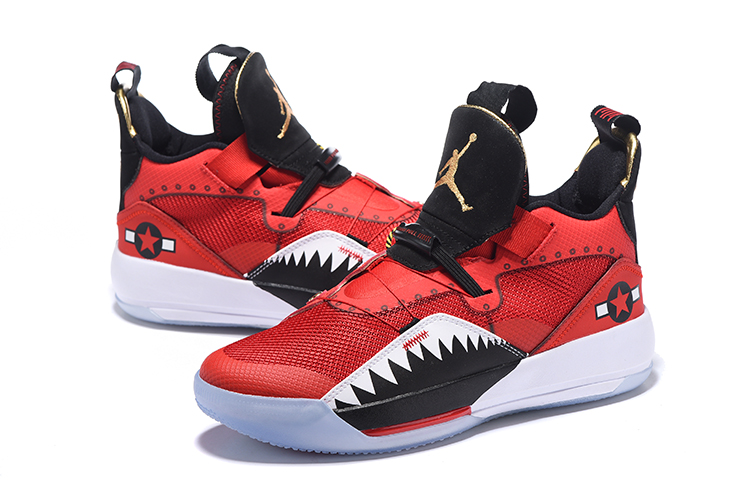 Men Jordan 33 Red Black Shark Teeth Shoes